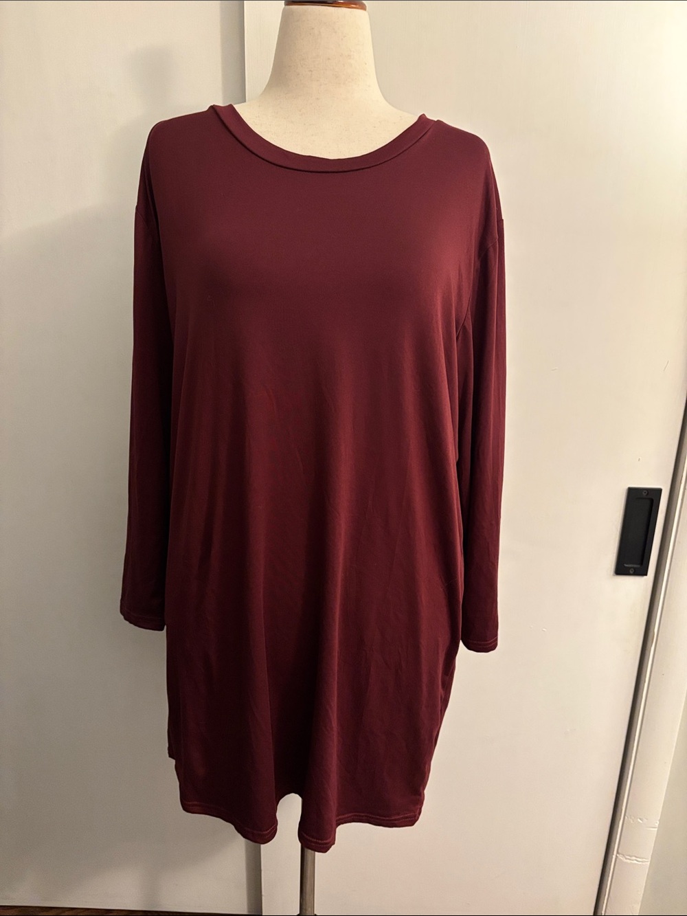 Women's Long Sleeve Tunic Pajama Top - Wine